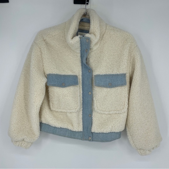 Vine & valley sherpa denim bomber  jacket snap/zip - Picture 2 of 6